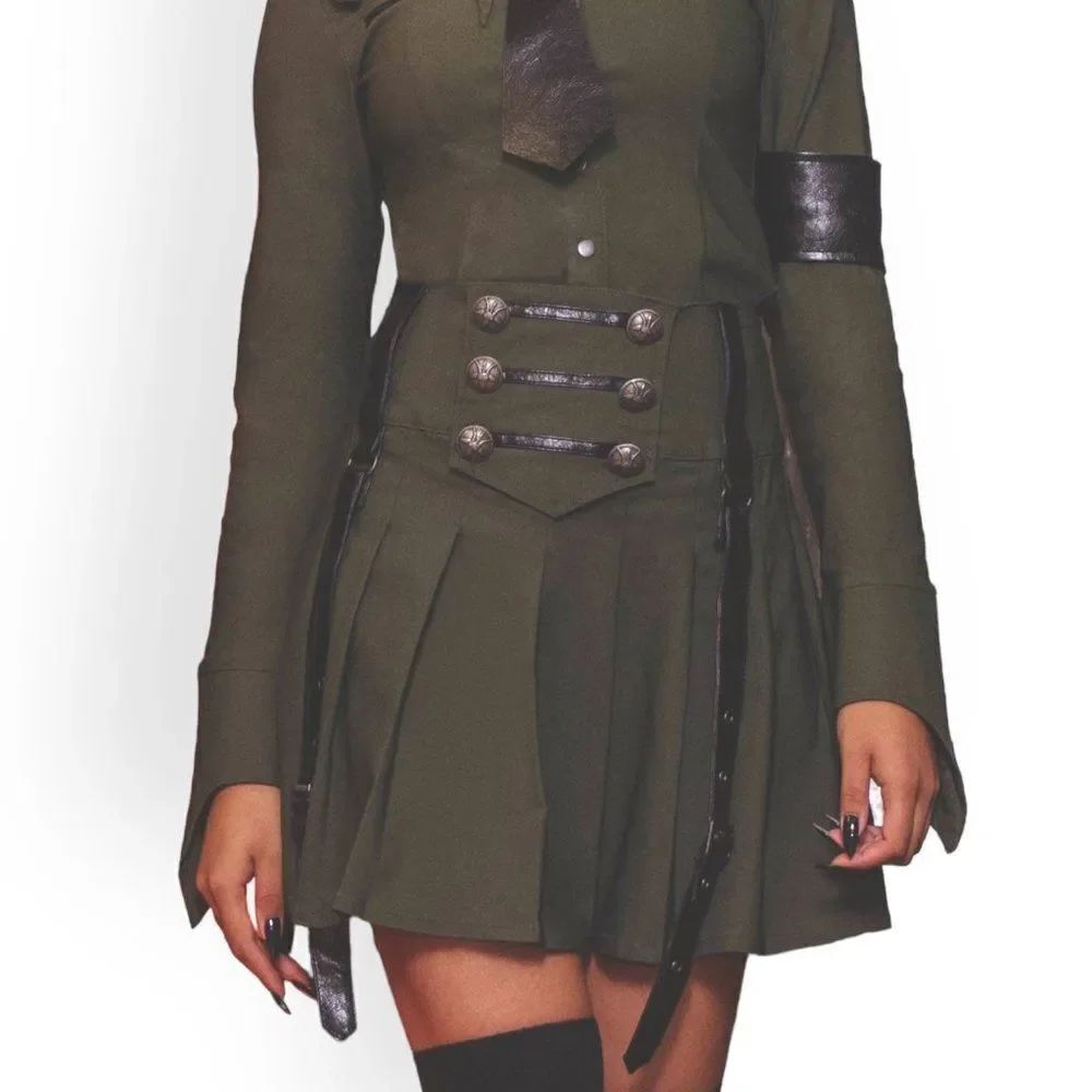 Dark Green Black Leather Pleated Mini Skirt Plus Size Killstar NWT